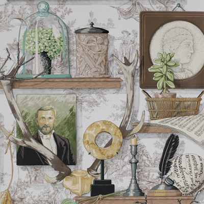 Фото Обои с рисунком - Крупный декор - стиль Английская классика - Светло-серые - Купить в Интернет-магазине