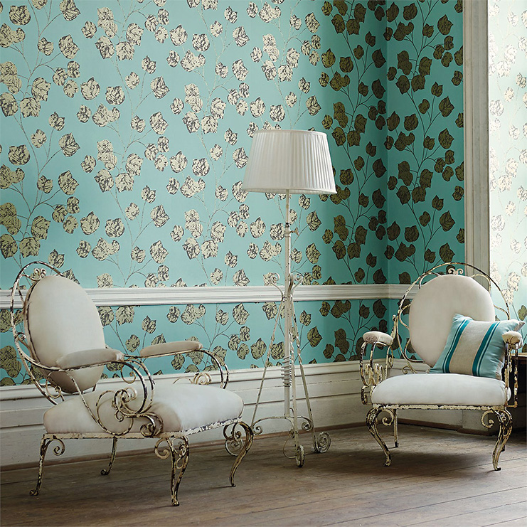 Фото Обои с рисунком - Растение - стиль Английская классика - Бирюзовые - Купить в Интернет-магазине Фото Обои с рисунком - Растение - стиль Английская классика - Бирюзовые - Купить в Интернет-магазине
