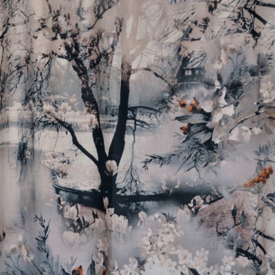 Фото Ткань портьерная с рисунком - Крупный декор - стиль Современный - Белый - Купить в Интернет-магазине