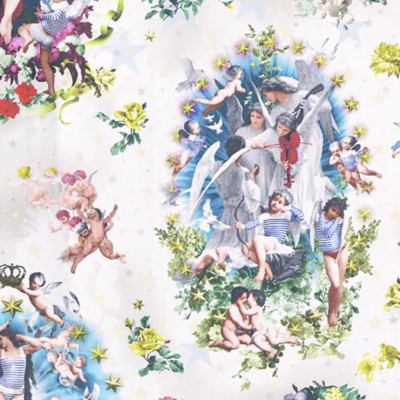 Фото Ткань портьерная с рисунком - Крупный декор - стиль Современный - Белый - Купить в Интернет-магазине