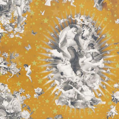 Фото Ткань портьерная с рисунком - Крупный декор - стиль Современный - Оранжевый - Купить в Интернет-магазине