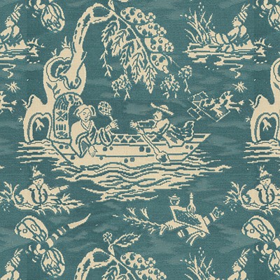 Фото Ткань портьерная с рисунком - Туаль - стиль Английский - Бирюзовая - Купить в Интернет-магазине