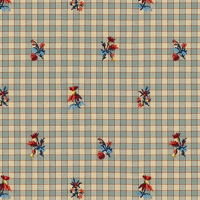 Фото Ткань портьерная с рисунком - Клетка - стиль Английский - Синяя - Купить в Интернет-магазине