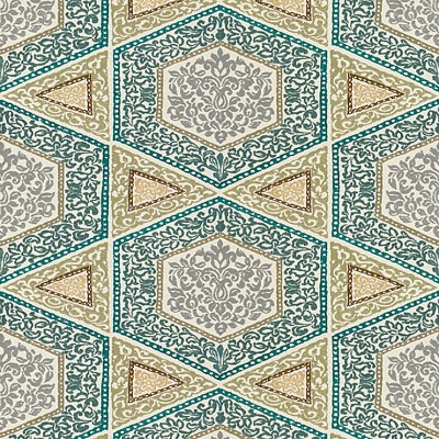 Фото Ткань портьерная с рисунком - Орнамент - стиль Английский - Бирюзовый - Купить в Интернет-магазине