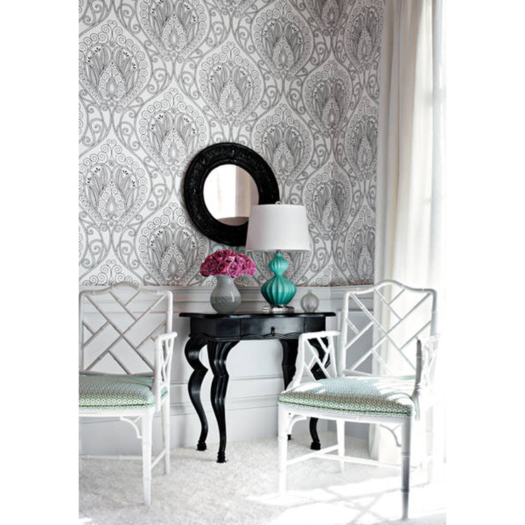 Фото Обои с рисунком - Дамаск - стиль Американский - Зеленые - Купить в Интернет-магазине