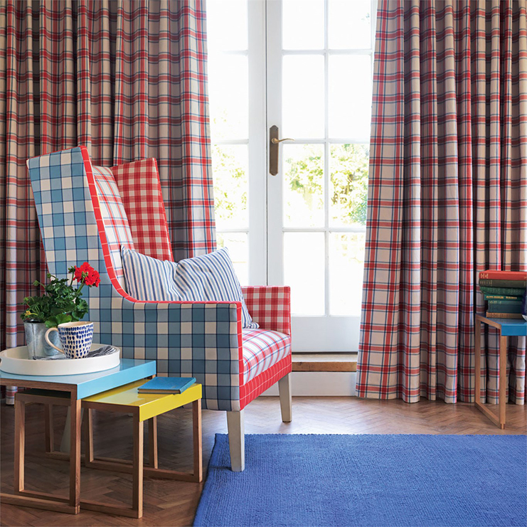 Фото Ткань портьерная с рисунком - Клетка - стиль Английский - Розовая - Купить в Интернет-магазине