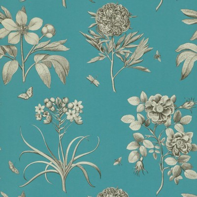 Фото Обои с рисунком - Цветы - стиль Английская классика - Бирюзовые - Купить в Интернет-магазине