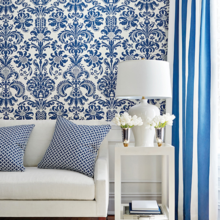 Фото Обои с рисунком - Дамаск - стиль Американский - Белые - Купить в Интернет-магазине