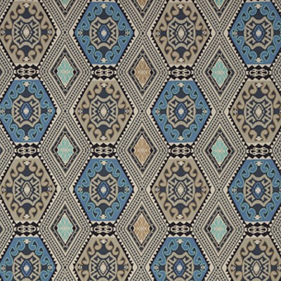 Фото Ткань портьерная с рисунком - Орнамент - стиль Английский - Синий - Купить в Интернет-магазине