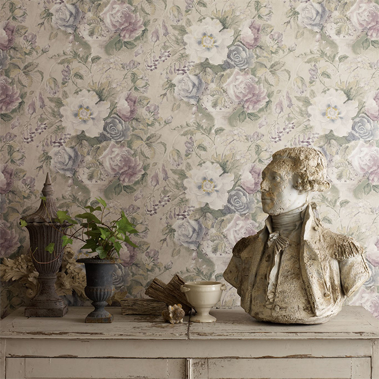 Фото Обои с рисунком - Цветы - стиль Английская классика - Голубы - Купить в Интернет-магазине