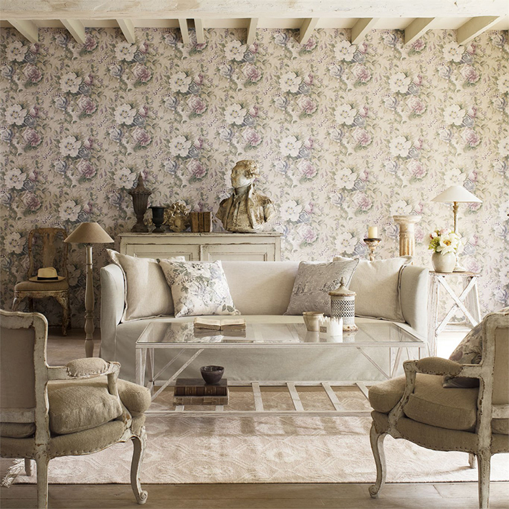 Фото Обои с рисунком - Цветы - стиль Английская классика - Голубы - Купить в Интернет-магазине