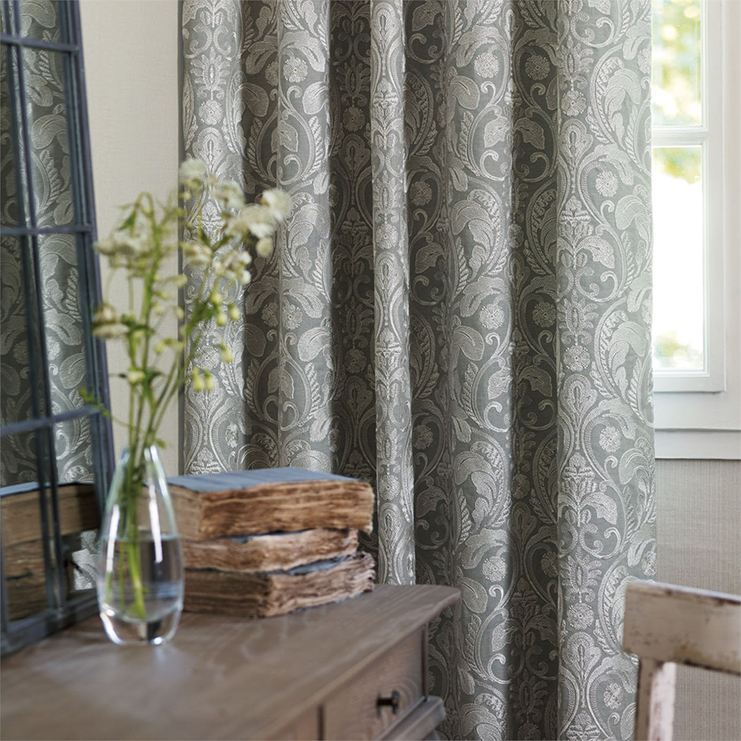 Фото Ткань портьерная с рисунком - Дамаск - стиль Английский - Серый - Купить в Интернет-магазине