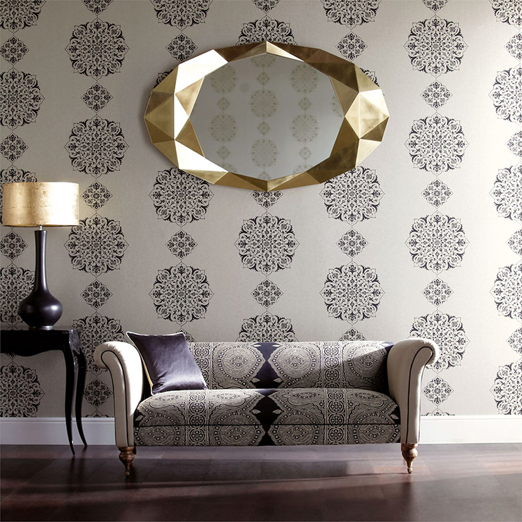 Фото Обои с рисунком - Орнамент - стиль Английская классика - Синие - Купить в Интернет-магазине