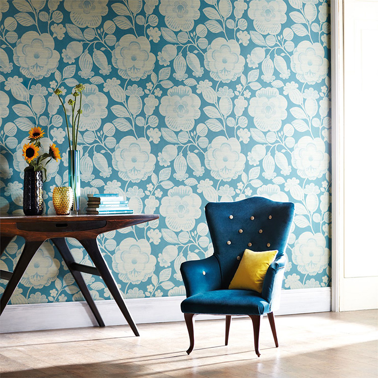 Фото Обои с рисунком - Цветы - стиль Английская классика - Синие - Купить в Интернет-магазине