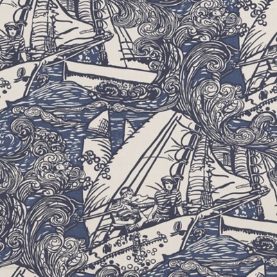 Фото Ткань портьерная с рисунком - Крупный декор - стиль Американский - Синий - Купить в Интернет-магазине