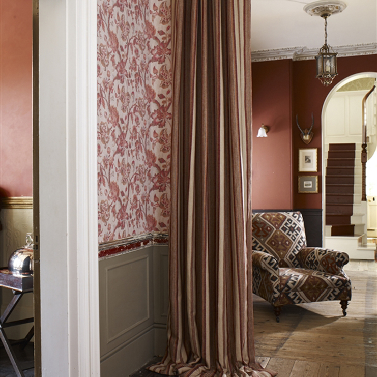 Фото Ткань портьерная с рисунком - Полоски - стиль Английский - Оранжевые - Купить в Интернет-магазине