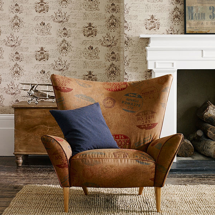 Фото Ткань портьерная с рисунком - Крупный декор - стиль Английский - Коричневый - Купить в Интернет-магазине