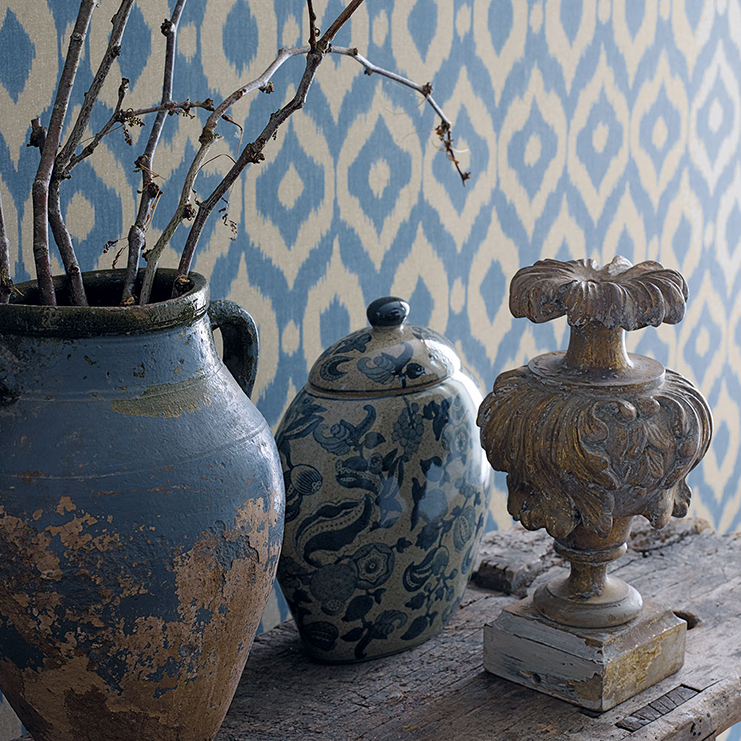 Фото Обои с рисунком - Орнамент - стиль Английская классика - Синие - Купить в Интернет-магазине