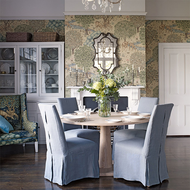 Фото Обои с рисунком - Крупный декор - стиль Английская классика - Синие - Купить в Интернет-магазине