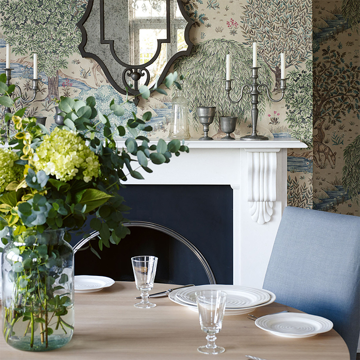 Фото Обои с рисунком - Крупный декор - стиль Английская классика - Синие - Купить в Интернет-магазине