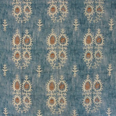 Фото Ткань портьерная с рисунком - Орнамент - стиль Английский - Синий - Купить в Интернет-магазине