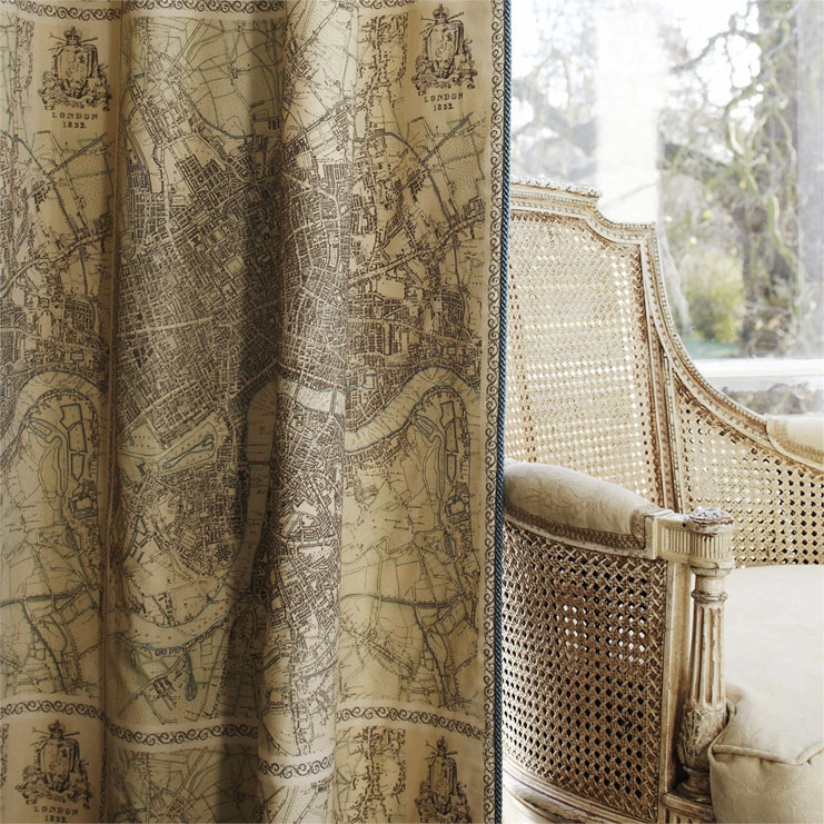 Фото Ткань портьерная с рисунком - Крупный декор - стиль Английский - Бежевый - Купить в Интернет-магазине