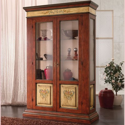 Фото Витрина широкая - стиль Тоскана - Для гостиной - Со стеклянными дверями - Mobilbracco - Tuscan cherry - Купить в Интернет-магазине