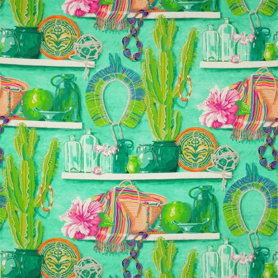 Фото Ткань портьерная с рисунком - Крупный декор - стиль Английский - Бирюзовый - Купить в Интернет-магазине