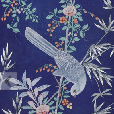 Фото Обои тканевые - Крупный декор - стиль Английская классика - Синие - Купить в Интернет-магазине