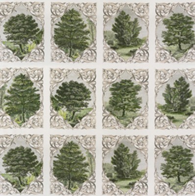 Фото Ткань портьерная с рисунком - Крупный декор - стиль Английский - Белый - Купить в Интернет-магазине