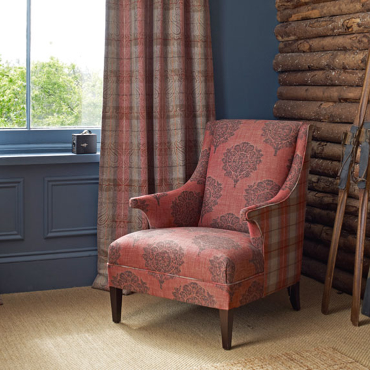 Фото Ткань портьерная с рисунком - Орнамент - стиль Английский - Синий - Купить в Интернет-магазине