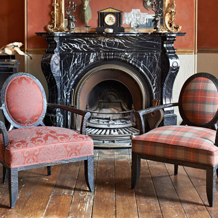 Фото Ткань портьерная с рисунком - Дамаск - стиль Английский - Красный - Купить в Интернет-магазине