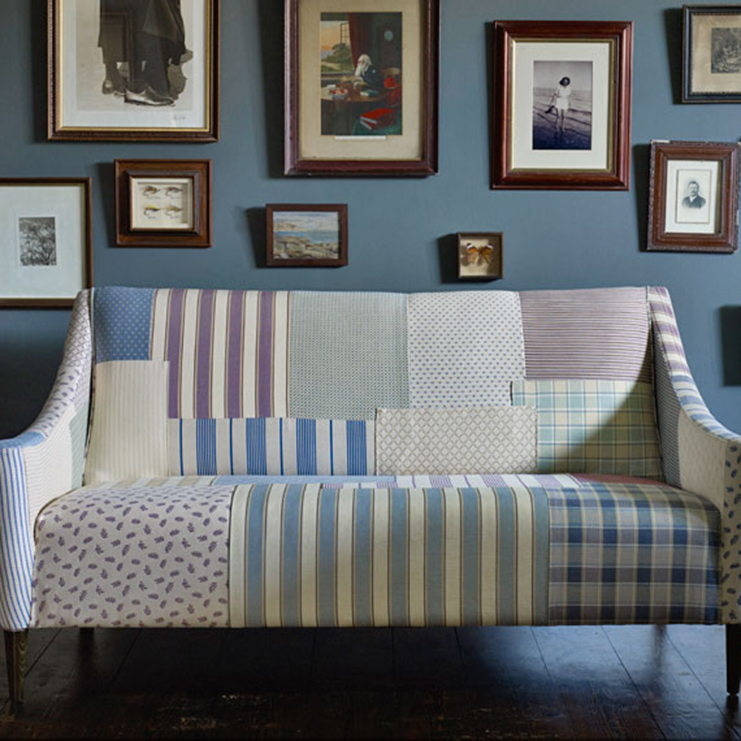 Фото Ткань портьерная с рисунком - Полоски - стиль Английский - Синие - Купить в Интернет-магазине