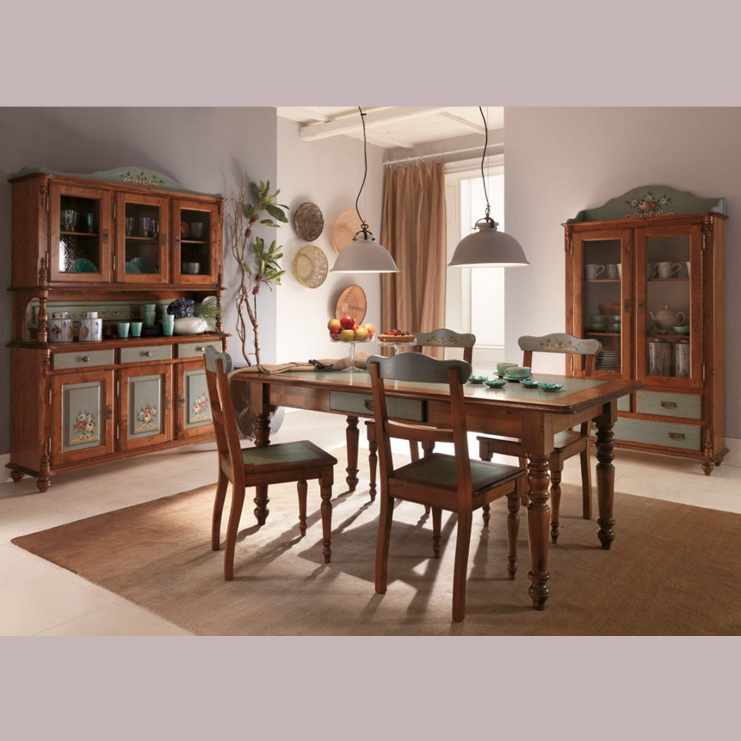 Фото Витрина широкая - стиль Тоскана - Для столовой - Со стеклянными дверями - Mobilbracco - Tuscan cherry - Купить в Интернет-магазине