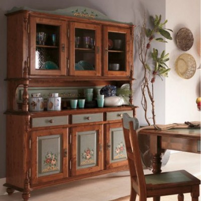 Фото Витрина широкая - стиль Тоскана - Для столовой - Со стеклянными дверями - Mobilbracco - Tuscan cherry - Купить в Интернет-магазине