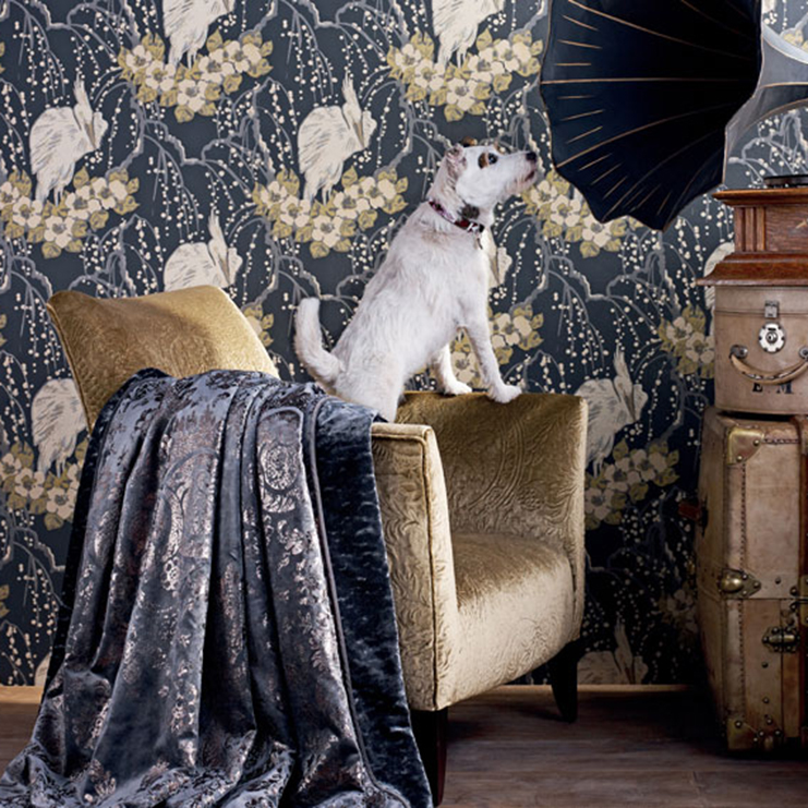 Фото Ткань портьерная с рисунком - Крупный декор - стиль Английский - Черный - Купить в Интернет-магазине