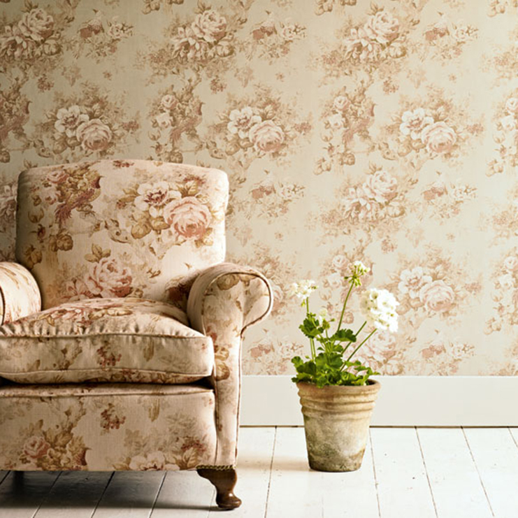 Фото Обои с рисунком - Цветы - стиль Английская классика - Светло-серые - Купить в Интернет-магазине